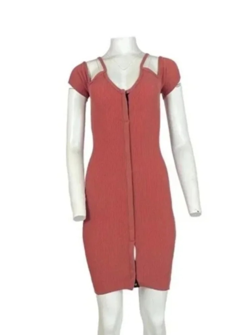 Papaya Mauve Ribbed Zip Front Sweater Dress Small - Picture 2 of 4